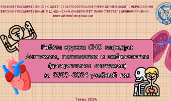 Работа кружка СНО кафедры Анатомии, гистологии и эмбриологии (дисциплина: анатомия) за 2023-2024 учебный год